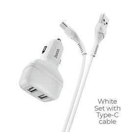  АЗУ HOCO Z36 Leader 2USB, Type-C, 2.4A (белый) 