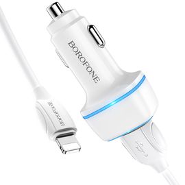  АЗУ BOROFONE BZ14 Max ambient light 2USB, 5V, 2,4A + Lightning cable (белый) 