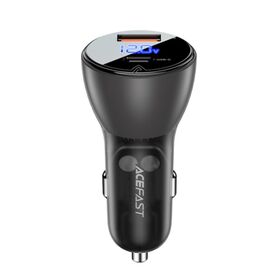  АЗУ Acefast B6 metal car charger 63W (USB-A+USB-C) with digital display transparent, black 