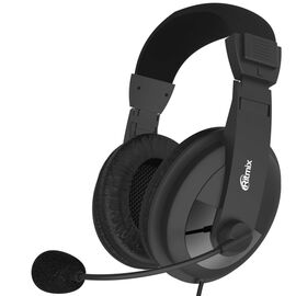  Гарнитура Ritmix RH-524M Black мониторный тип O40 мм, микрофон, регулятор громкости, кабель: 2,4 м 