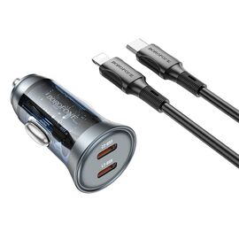 АЗУ BOROFONE BZ26B Discovery PD45W(2C) car charger set(C to iP) (синий) (акция) 