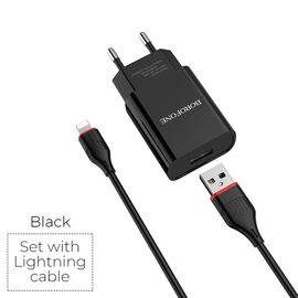  СЗУ BOROFONE BA20A Sharp 1USB, 5V, 2,1A + Lightning (чёрный) (акция) 
