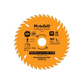  Диск пильный VIRA by Rage Universal 594233 190 мм (7 1/2”) z40 посадка 30+20/16 