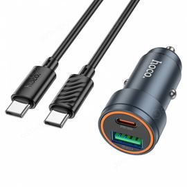  АЗУ HOCO Z57A Glorious PD30W+QC3.0 car charger set + cabel (Type-C + Type-C) (металлически серый) 