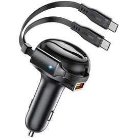  АЗУ ACEFAST AF-B13-BK 53W 2-in-1 USB-A/2*USB-C car charger with retractable cable Black 