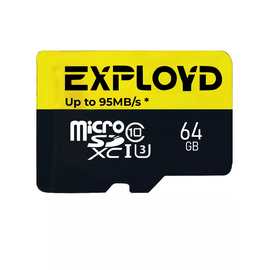 Карта памяти Exployd Premium EX064GCSDXC10UHS-1-ElU3 w 64Gb microSDXC Class10, UHS-I U3 95Mb/s, без адаптера 