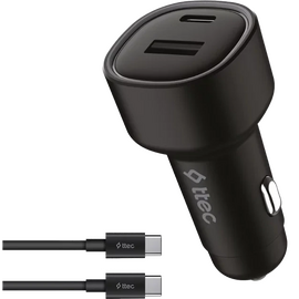 АЗУ TTEC 2CKP02CS SmartCharger Duo PD 48W Car Fast Charger USB-C+USB-A With USB-C-USB-C 3A Cable Black 