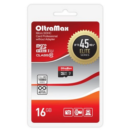  Карта памяти OltraMax Elite OM016GCSDHC10UHS-1-ElU1 w 16Gb microSDHC Class10, UHS-I 45Mb/s, без адаптера 