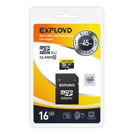  Карта памяти Exployd Elite EX016GCSDHC10UHS-1-ElU1 w 16Gb microSDHC Class10, UHS-I 45Mb/s, без адаптера 
