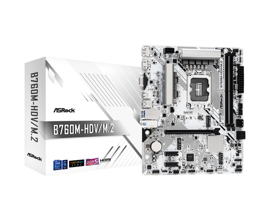  MB s1700 ASRock B760M-HDV/M.2, Intel®B760, 2xDDR5-4800, D-SUB+HDMI+DP, 1xPCI-Ex16, 2xPCI-Ex1, 4xSATA3(RAID 0/1/5/10), 2xM.2, 8 Ch Audio, 1x2.5GLan, (2+4)xUSB2.0, (3+2)xUSB3.2, (1+0)xUSB3.2 Type-C™, 1xPS/2 mATX, RTL 