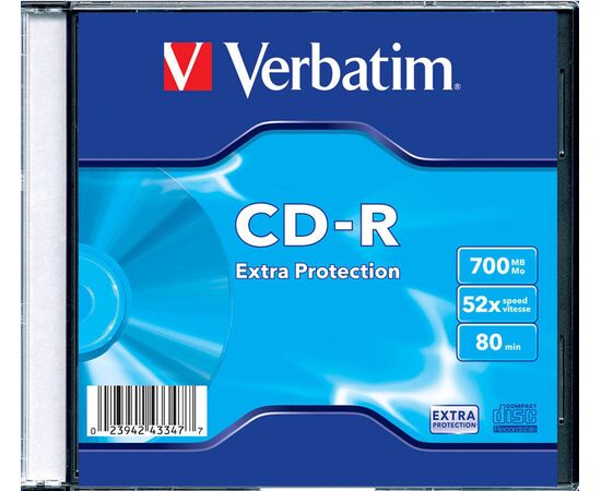 Диск CD-R Verbatim 700Mb 52x DataLife Slim (1шт) 43347 