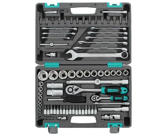  Набор инструмента STELS 14105 82 предм. пластиковый кейс 1/2", 1/4", CrV 