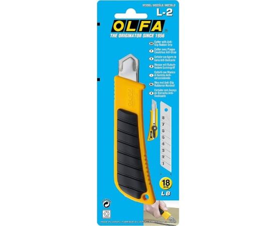  Нож OLFA OL-L-2 с выдвижным лезвием эргономичный с резиновыми накладками, 18мм 