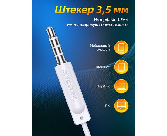  Наушники BOROFONE BM61 Wanderer universal earphones with mic (белый) 