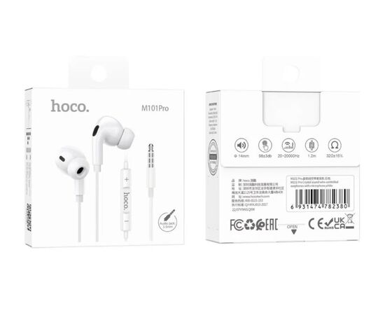  Наушники HOCO M101 Pro Crystal sound wire-controlled earphones with microphone (белый) 