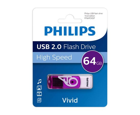  USB-флешка PHILIPS FM64FD05P/97 64GB Vivid2.0 64GB, USB 2.0 