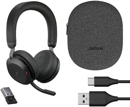  Гарнитура Jabra Evolve2 75, Link380a MS Stereo Black, для компьютера/мобильных устройств, накладные, Bluetooth/радио, черный 