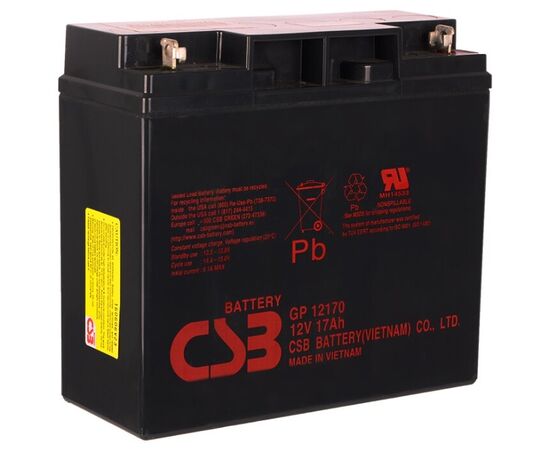  АКБ для ИБП 12В 17Ач CSB GP12170, 68W/cell, 204 Whr, 5.59 кг, (ШхГхВ) 181х77х167 мм (167 с клеммами) 