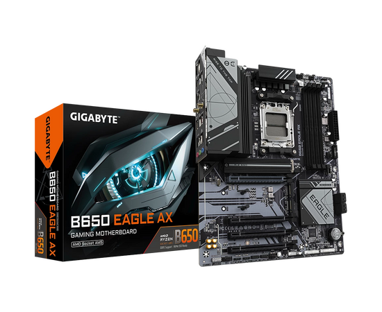 MB sAM5 Gigabyte B650 Eagle AX, AMD B650, 4xDDR5-5200 МГц, 4xPCI-Ex16, 3xM.2, Standard-ATX 