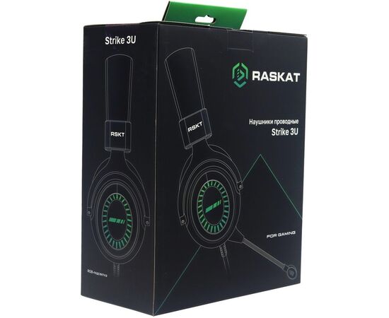  Наушники Raskat Гарнитура Raskat Strike Strike 3U 7.1 Virtual Suround Sound Gaaming Headsets with RGB LED Backlight Speaker Neodymium Magnet, D=40mm 
