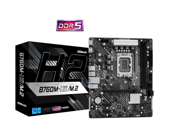 MB s1700 ASRock B760M-H2/M.2 Intel B760, 2xDDR5-5600 МГц, 1xPCI-Ex16, 2xM.2, Micro-ATX 