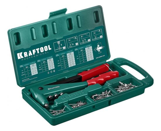  Заклепочник KRAFTOOL X-3 (31170-H6 z01) 2.4-4.8 мм - алюминий и сталь; d-2.4-4.0 - нерж сталь, в кейсе, с набором заклепок 