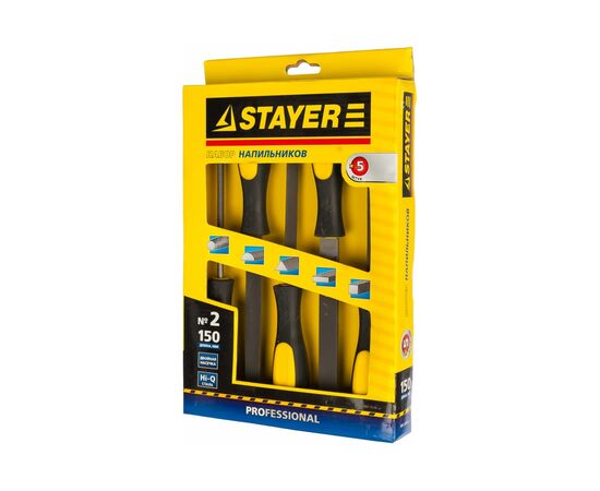  Набор напильники с двухкомпонентной рукояткой STAYER 1681-15-H5_z01,плоский,полукруглый,трехгранный,квадратный,круглый,№2,150мм 