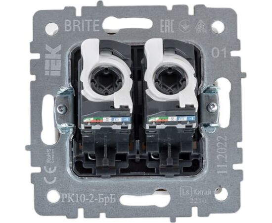  Розетка компьютерная IEK Brite BR-K20-1-K01 двойная кат.5e RJ45 рк10-2-брб белый 