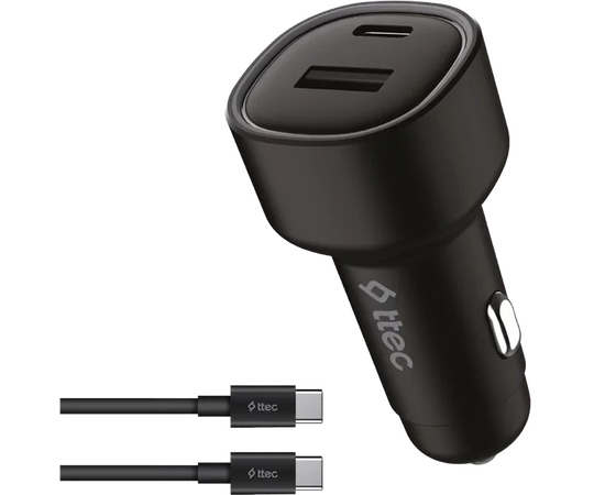  АЗУ TTEC 2CKP02CS SmartCharger Duo PD 48W Car Fast Charger USB-C+USB-A With USB-C-USB-C 3A Cable Black 